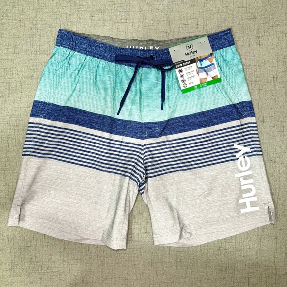 Hurley Volley Swim Shorts Swimming Trunks Board Shorts Blue Stripes XL NWT - Picture 5 of 10